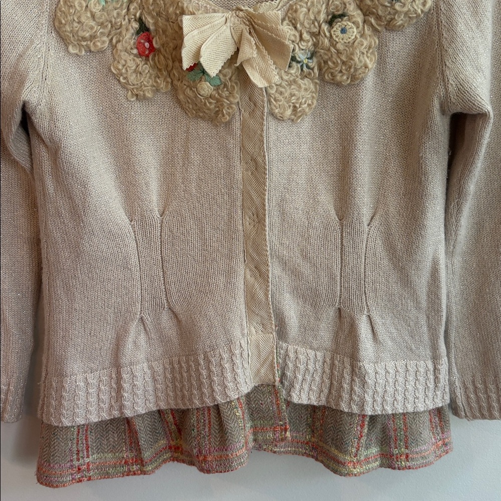 Anthropologie Field Flower Cardigan Sweater Size medium Button Peplum Hem cream - Picture 4 of 12